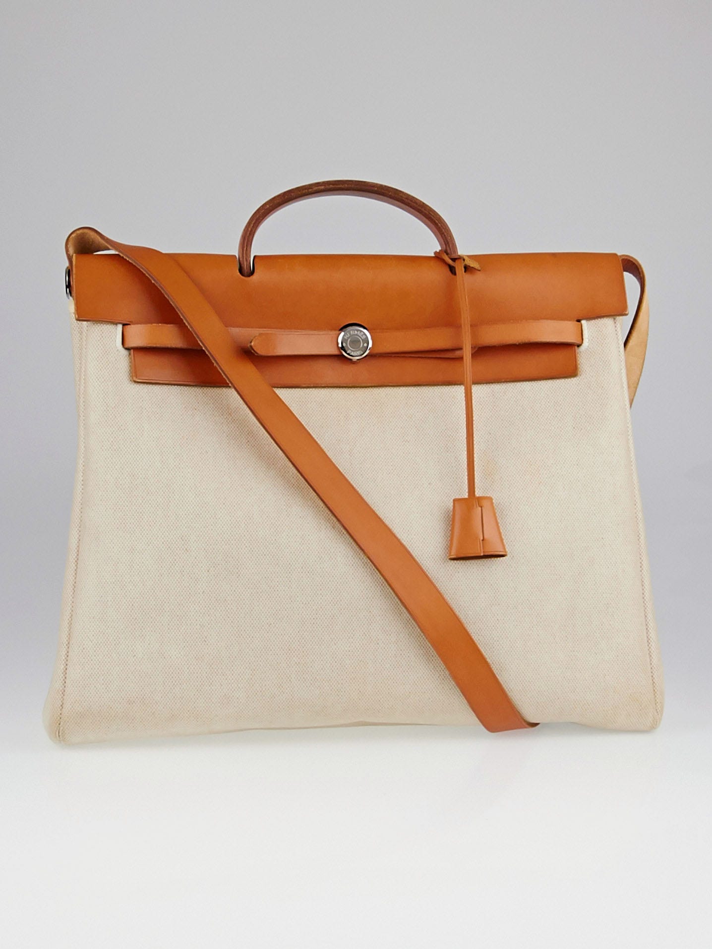 Hermes 35cm Natural Toile and Vache Calfskin Leather Herbag MM 2