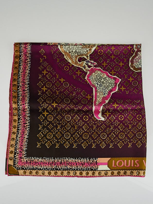 Louis Vuitton Cassis Monogram Map Silk Square Scarf 
