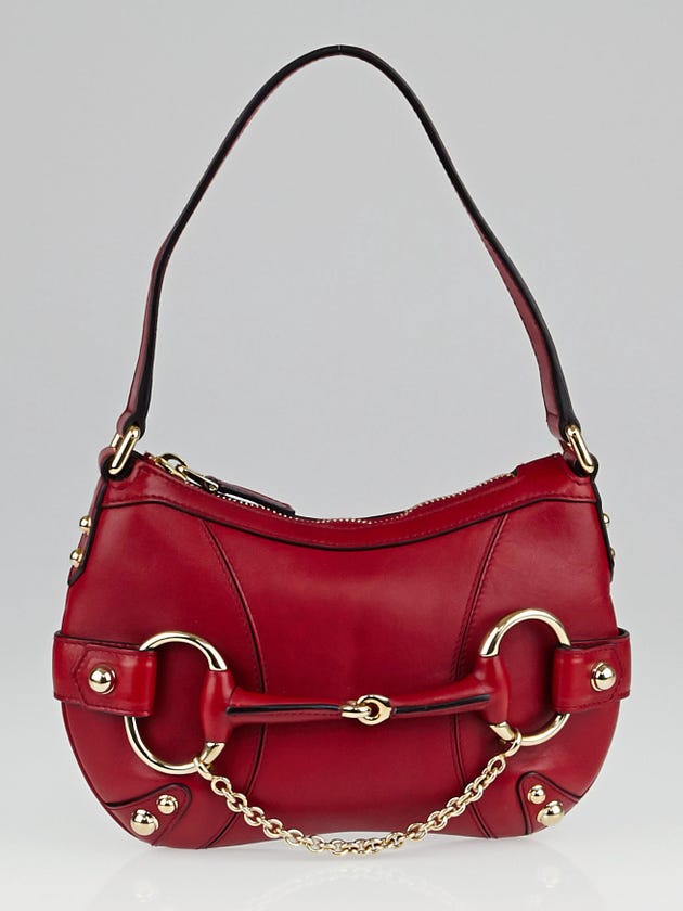 Gucci Red Leather Horsebit Chain Small Shoulder Bag