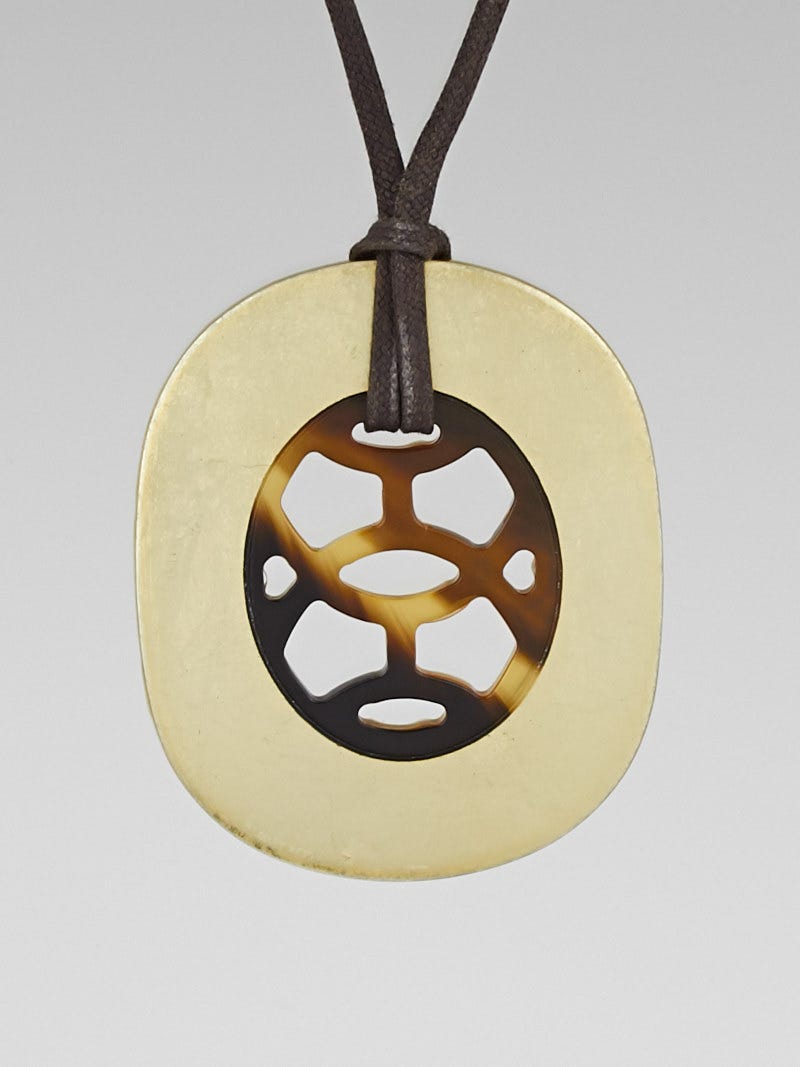 HERMES ラッカーホーン　バングル Hermes Buffalo Horn and Gold Lacquer Lift GM Pendant Necklace