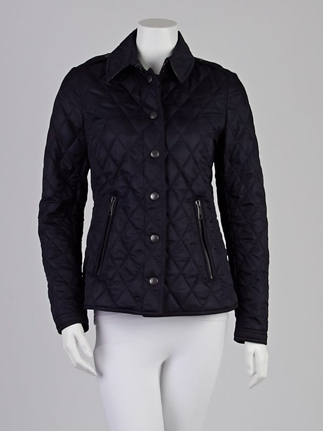 Burberry Brit Navy Blue Quilted Polyester Button Down Jacket Size M