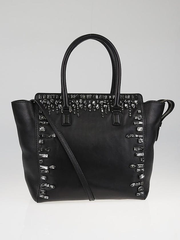 Valentino Black Leather Crystal-Embellished Double Handle Tote Bag