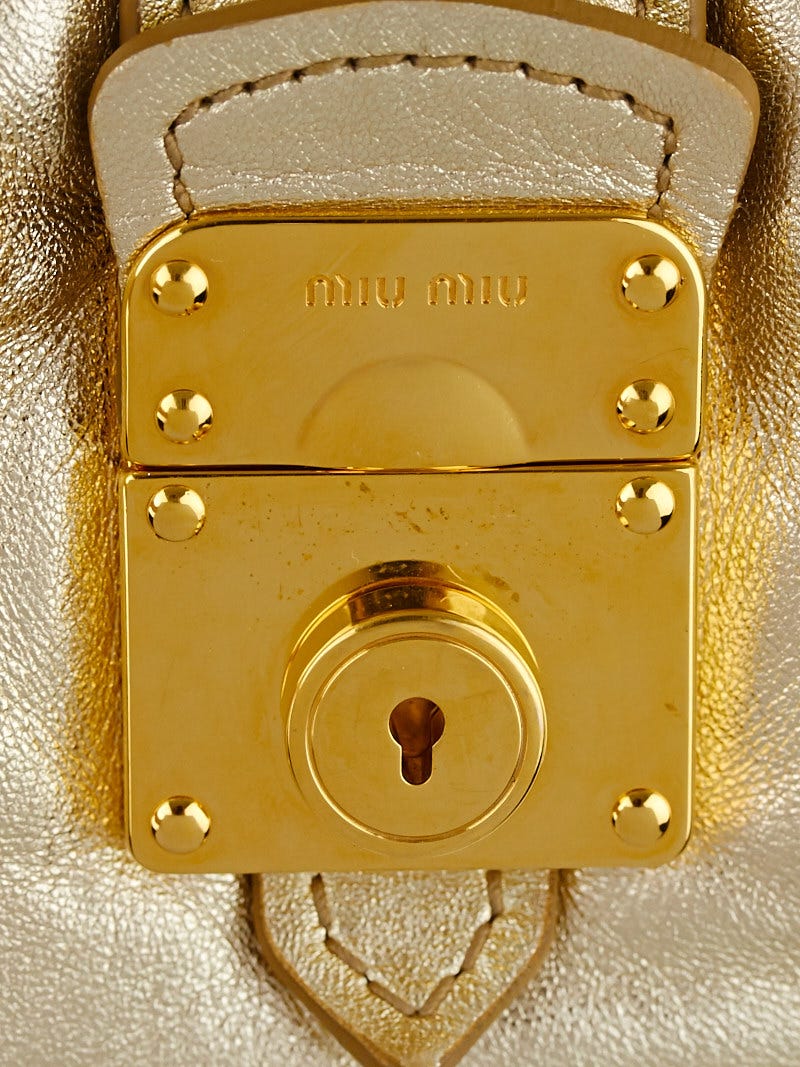 Miu Miu Gold Metallic Leather Mini Bag | Yoogi's Closet Miu Miu Gold Metallic Leather Mini Bag | Yoogi's Closet