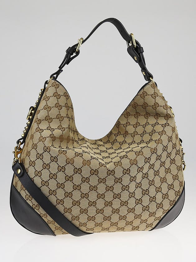 Gucci Beige/Black GG Canvas Patti Stud Medium Hobo Bag