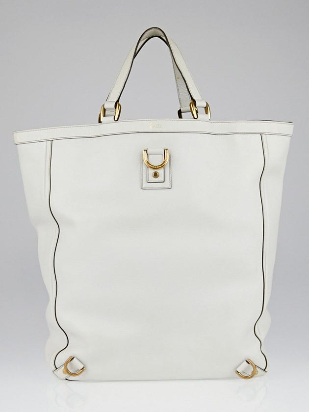 Gucci White Leather Large Abbey D Ring Large Tote Bag