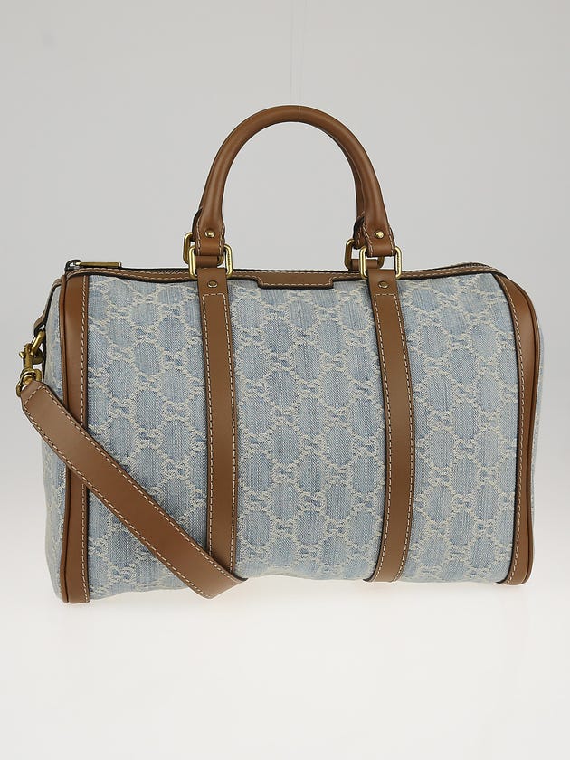 Gucci Blue GG Denim Vintage Web Boston Bag w/Shoulder Strap