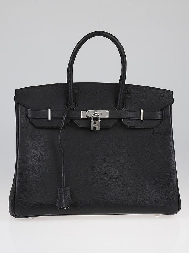 Hermes 35cm Black Epsom Leather Palladium Plated Birkin Bag