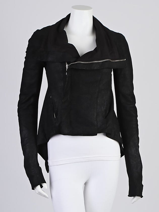 Rick Owens Black Brushed Lambskin Leather Naska Peplum Jacket Size 6/40