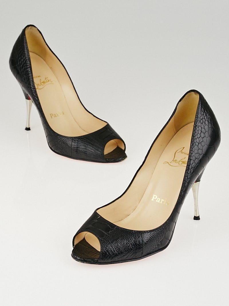 Christian Louboutin Black Ostrich Leg Leather Yotruche 100