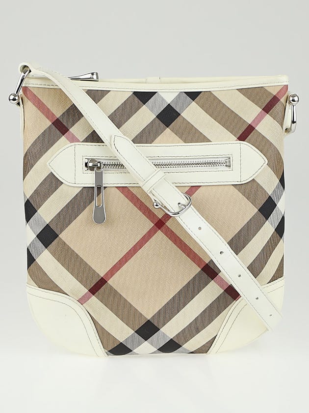 Burberry White Patent Leather Supernova Check Coated Canvas Dryden Crossbody Bag