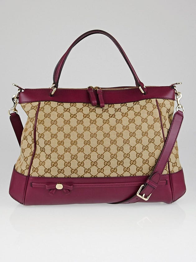 Gucci Beige/Purple GG Canvas Mayfair Bow Large Top Handle Bag