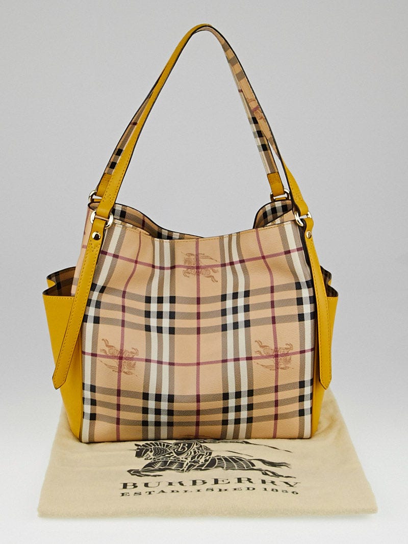 Burberry Yellow Leather Haymarket Check Coated Canvas Small