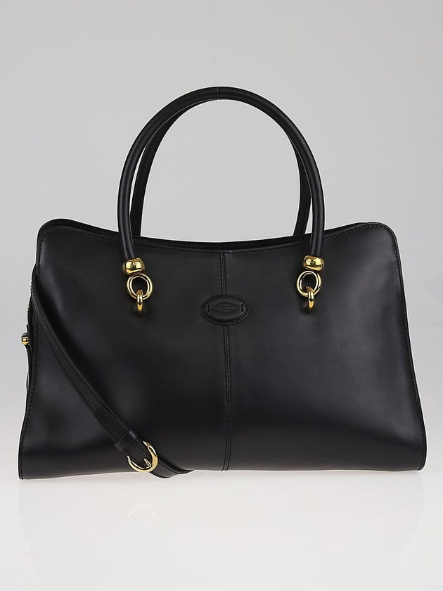 Tod's Black Leather Sella Media Shopping Tote Bag