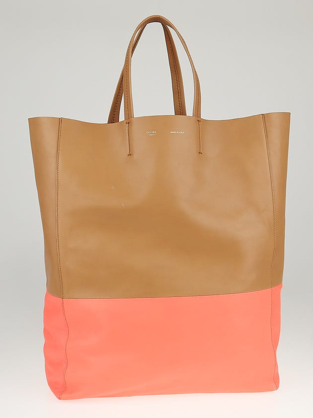 Celine Pink/Camel Lambskin Leather Vertical Bi-Cabas Tote Bag