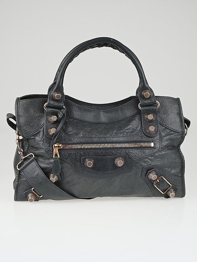 Balenciaga Anthracite Lambskin Leather Giant 21 Rose Gold City Bag