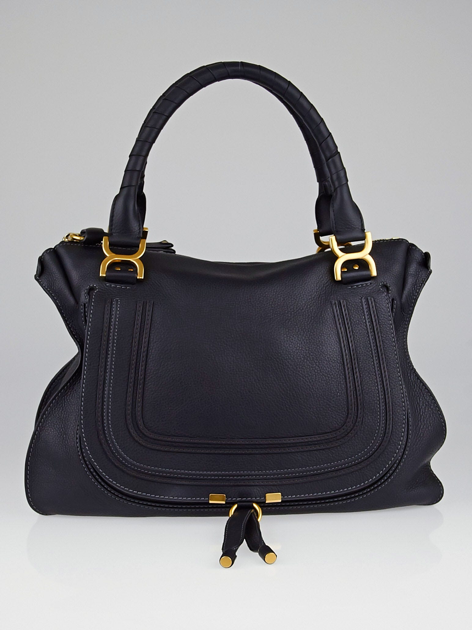 Chloe Black Pebbled Calfskin Leather Large Marcie Satchel Bag