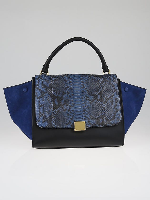 Celine Blue Python Tricolor Leather Small Trapeze Bag