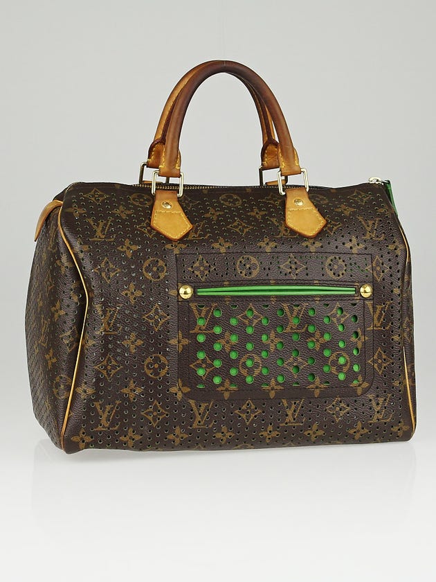 Louis Vuitton Limited Edition Green Monogram Perforated Speedy 30 Bag