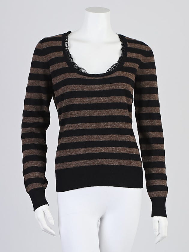 Dolce & Gabbana Black/Brown Striped Alpaca Blend Sweater Size 8/42