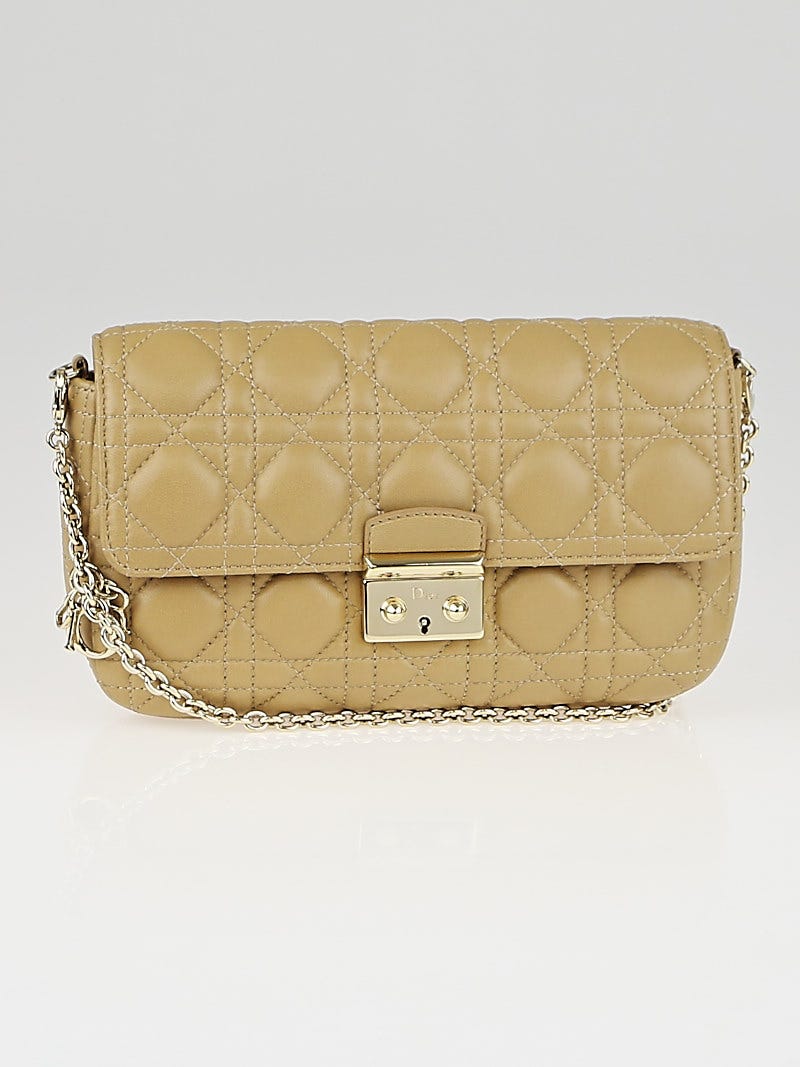 Christian Dior Beige Cannage Quilted Lambskin Leather Miss Dior Promenade Pouch Clutch Bag