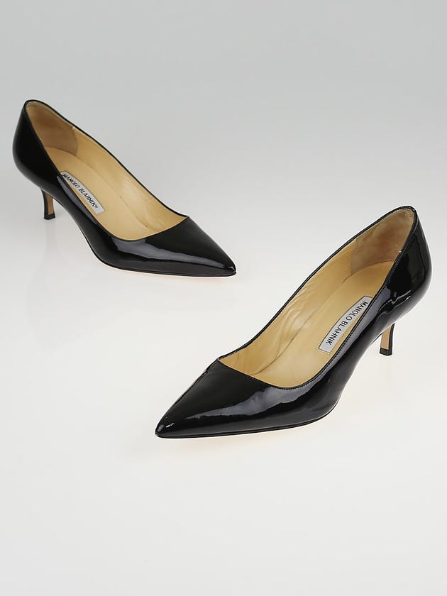 Manolo Blahnik Black Patent Leather BB 50 Pointed Toe Pumps Size 9/39.5