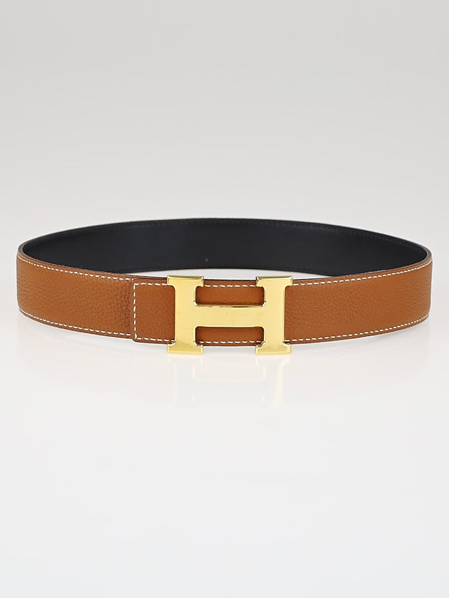 Hermes 32mm Gold Clemence / Black Box Leather Gold Plated Constance H Belt Size 70