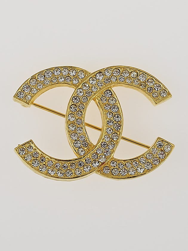 Chanel Goldtone and Crystal CC Brooch