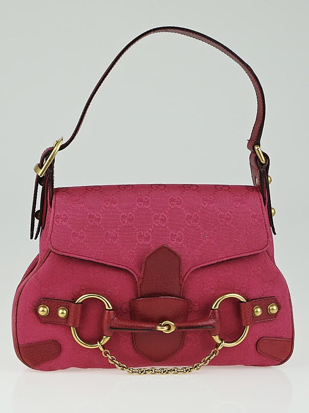 Gucci Pink GG Canvas Horsebit Chain Small Shoulder Bag