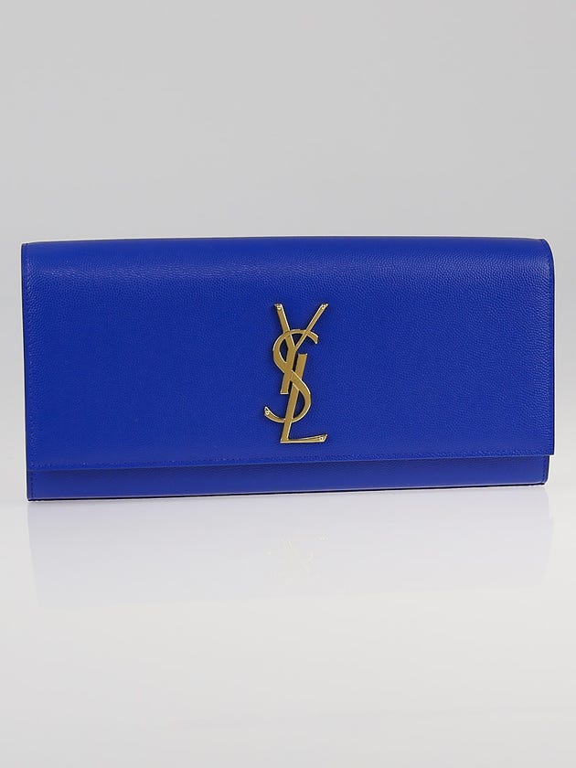 Saint Laurent Royal Blue Grain de Poudre Textured Leather Monogram Clutch Bag