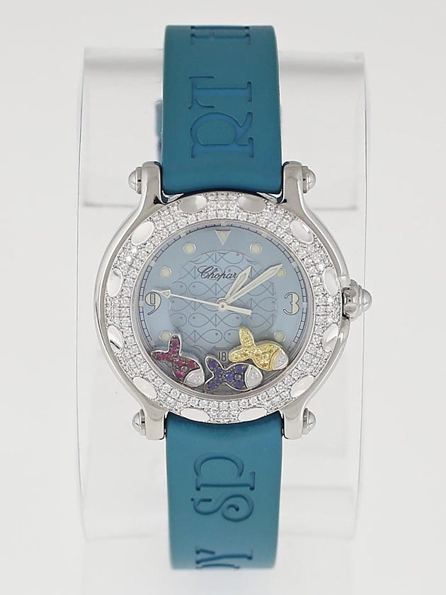 Chopard Blue Stainless Steel and Diamond Happy Sport Happy Beach Fish Ladies Watch