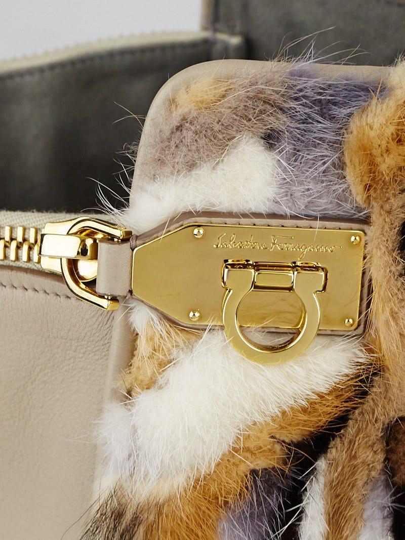 Salvatore Ferragamo Natural Fox Fur and Leather Large Verve Tote