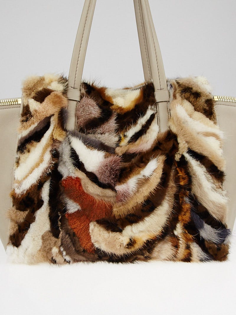 Salvatore Ferragamo Natural Fox Fur and Leather Large Verve Tote