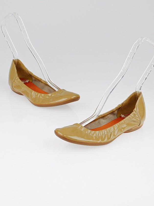 Hermes Taupe Patent Leather Carina Ballerina Flats Size 6.5/37