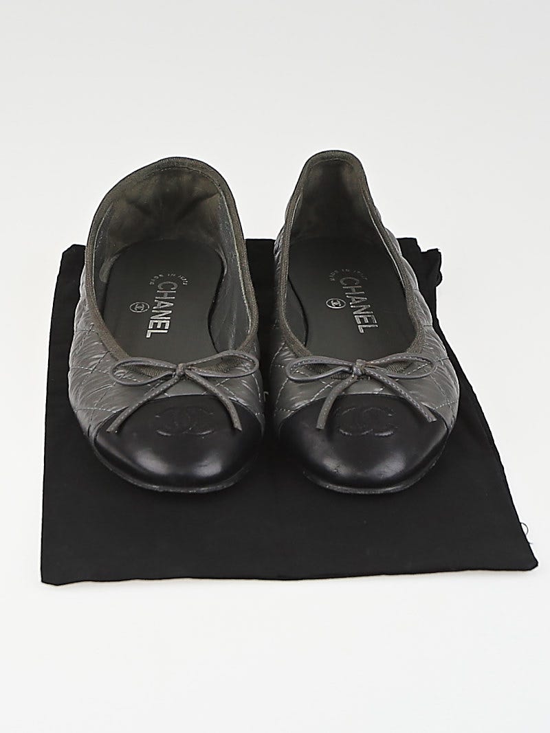 Chanel Black CC Quilted Leather Toe Cap Ballet Flats 36C with Dust Bag and  Box