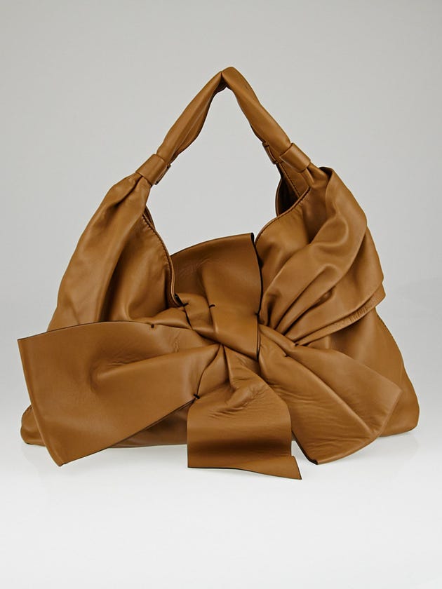 Valentino Garavani Brown Nappa Leather Large Bow Hobo Bag