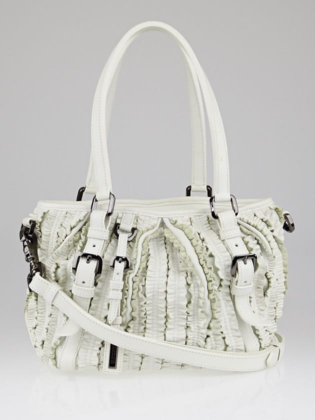 Burberry White Leather Ruffle Small Lowry Bag