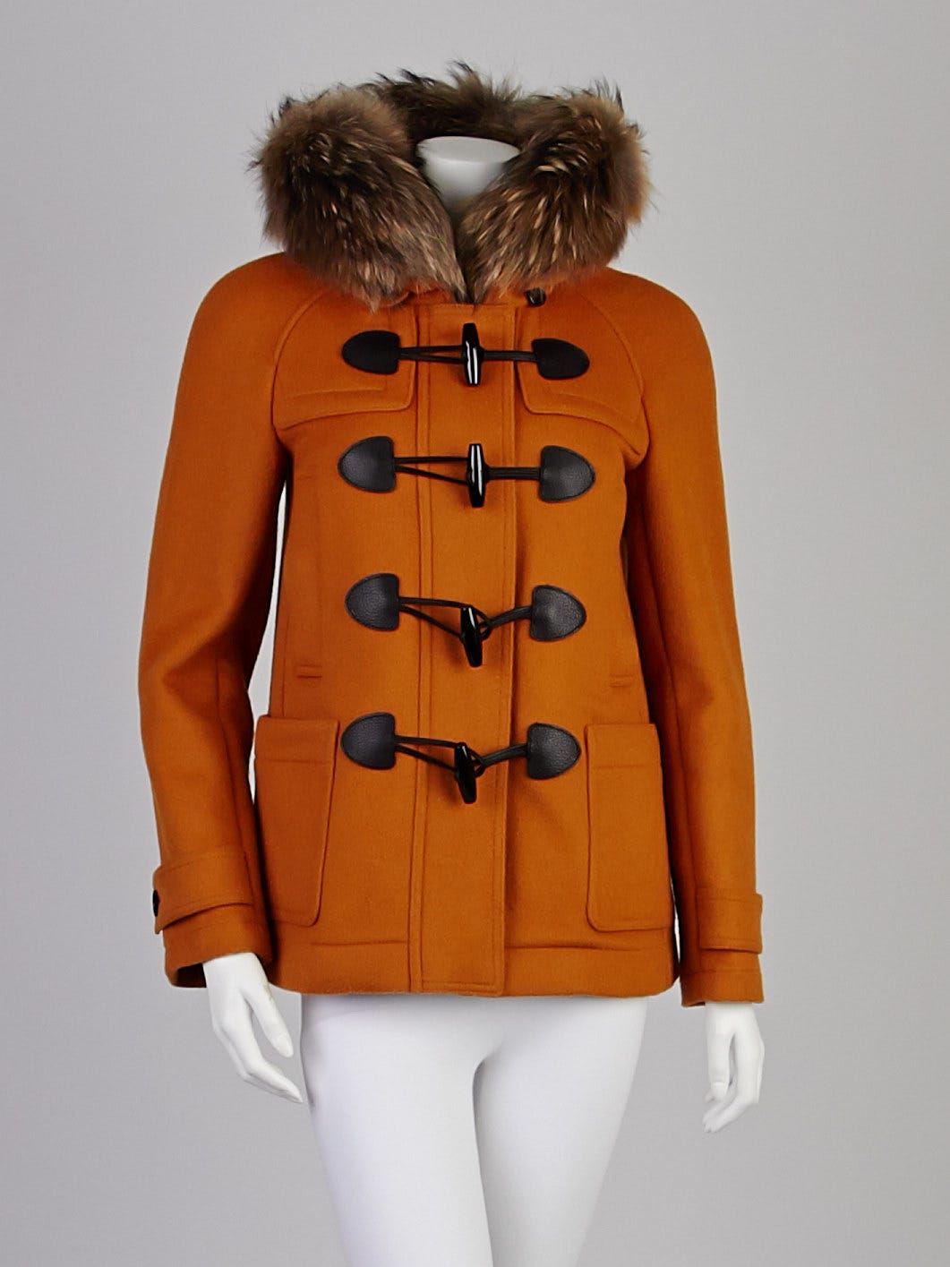 Burberry Brit Pumpkin Wool and Raccoon Fur Trim Yorkdale Coat Size 2 Yoogi s Closet