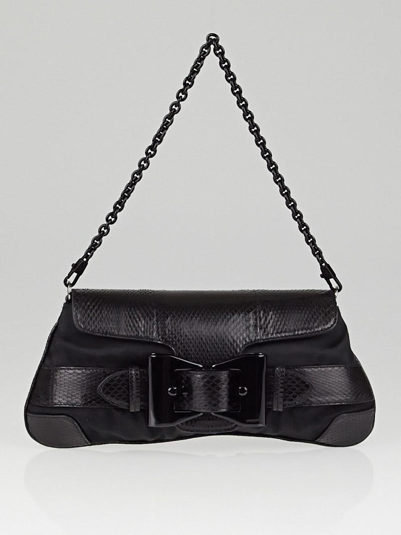 Gucci Black Satin and Python Queen Bow Clutch Bag | Yoogi's