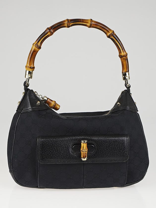 Gucci Black GG Canvas Bamboo Top Handle Bag