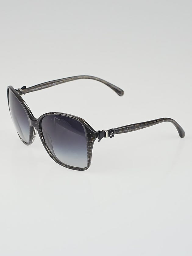 Chanel Grey Tweed Print Frame Black Tint Bow Sunglasses-5205