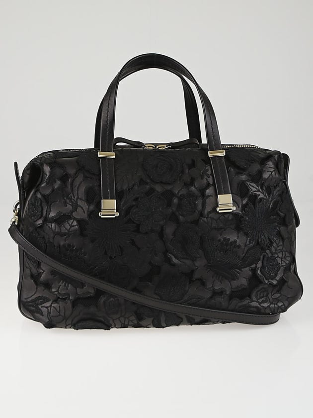 Valentino Black Leather Floral Laser Cut-Out Satchel Bag