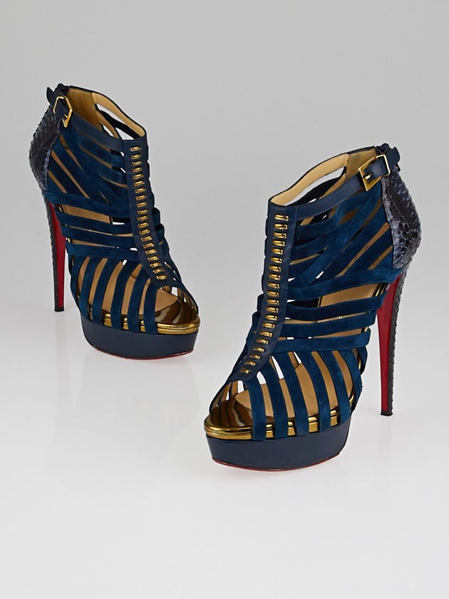 Christian Louboutin Blue Khol Suede/Watersnake Neptune Karina 150 Pumps Size 9.5/40