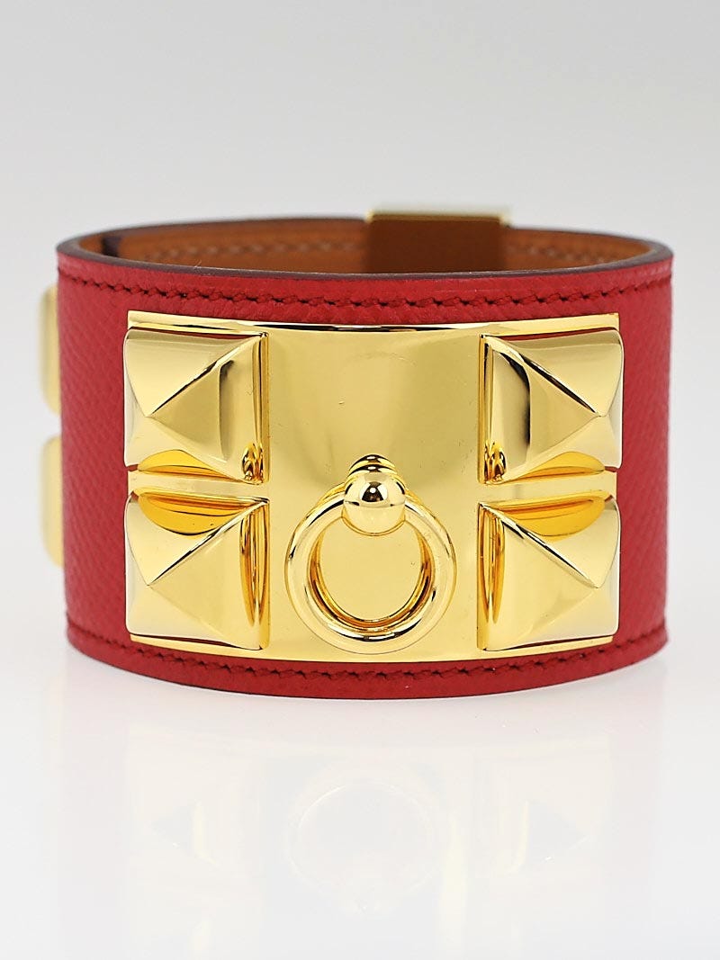 Hermes Rouge Casaque Epsom Leather Gold Plated Collier de Chien