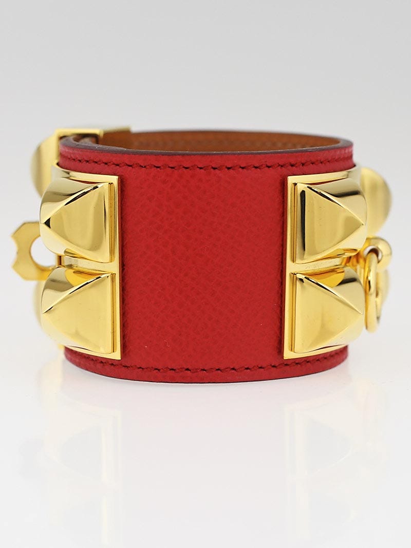 Hermes Rouge Casaque Epsom Leather Gold Plated Collier de Chien