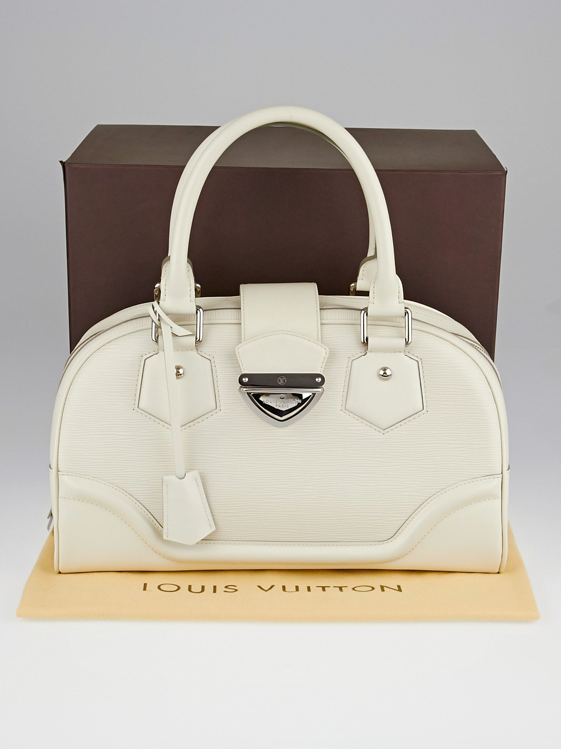 Louis Vuitton White Epi Leather Bowling Montaigne GM Bag - Yoogi's Closet