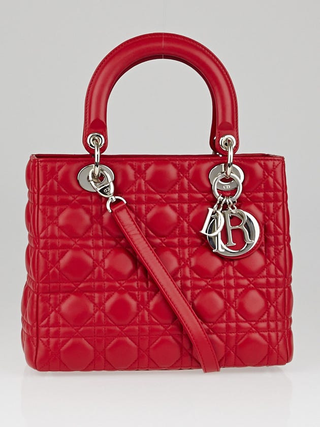 Christian Dior Grenade Cannage Quilted Lambskin Leather Medium Lady Dior Bag