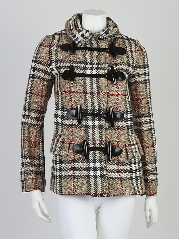 Burberry London House Check Wool Toggle Coat Size 2