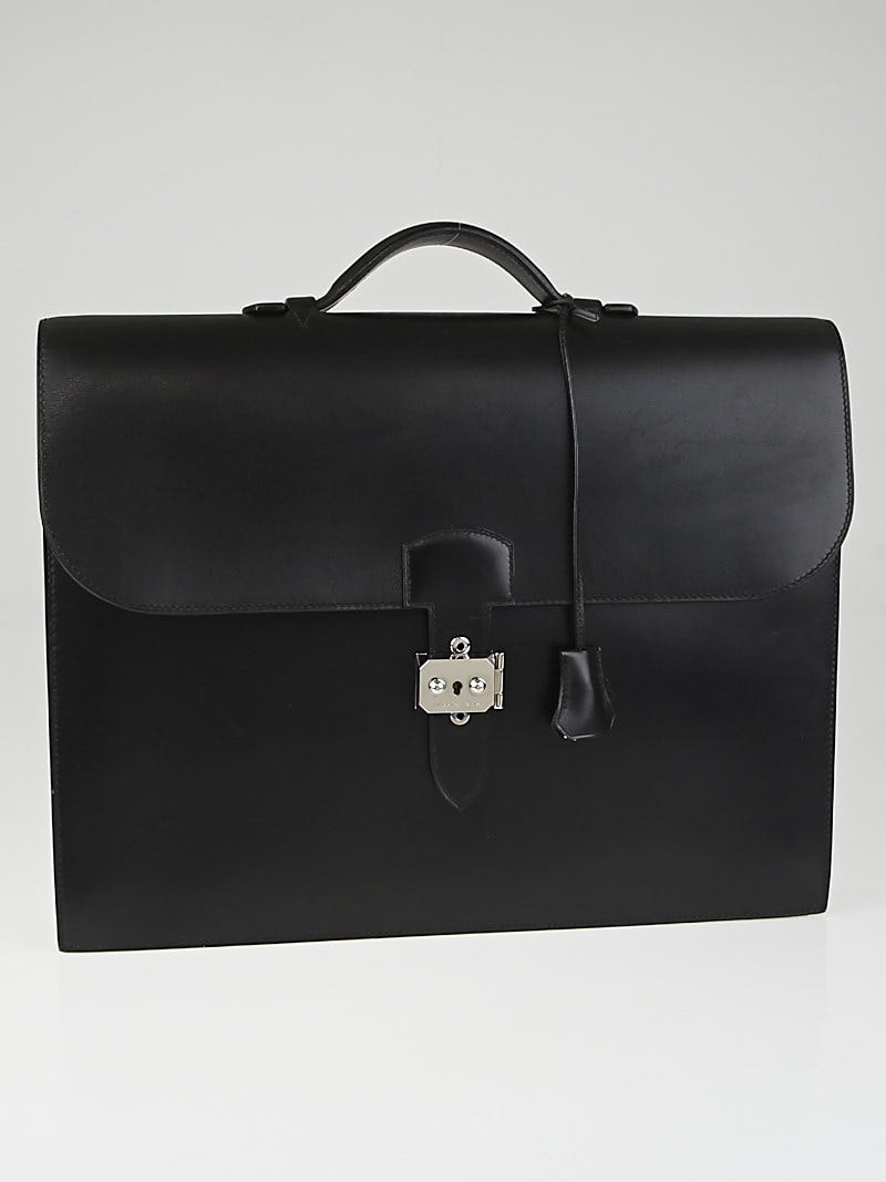 Hermes Black Box Leather Sac a Depeche 38 Briefcase Bag - Yoogi's