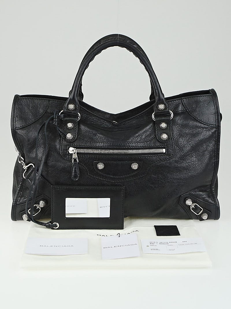Balenciaga Black Lambskin Leather Giant 12 Silver Motorcycle