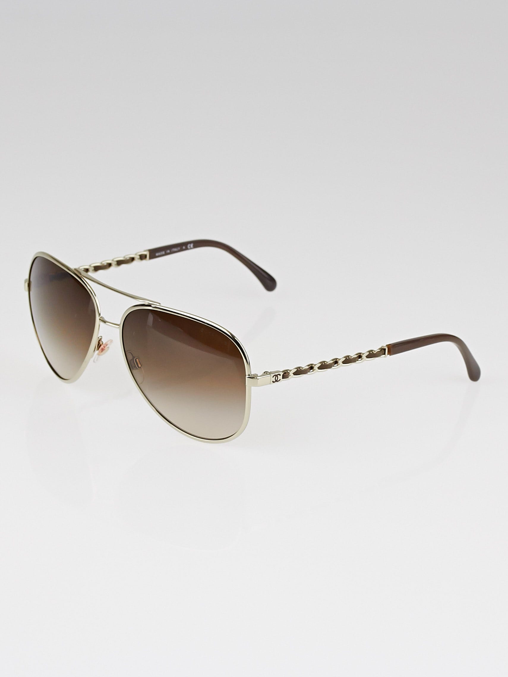 Chanel Goldtone Frame and Leather Gradient Tint Aviator Sunglasses - 4194-Q  - Yoogi's Closet